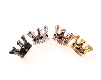 Black CZ Micro Pave Big Hole Crown Spacer Beads for Men's Bracelet, Cubic Zirconia Crown Beads, CZ Large Hole Crown Charm,7x11mm|BD177