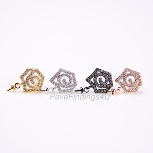 May include: Four pearl or bead earring findings with a rose design. The findings are in gold, silver, black, and rose gold.