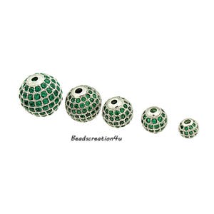 Micro Pave Emerald Green CZ Shamballa Ball Beads, Pave Emerald CZ Silver Round Ball Spacer, Fine Jewelry, 6/8/10/12/14mm,