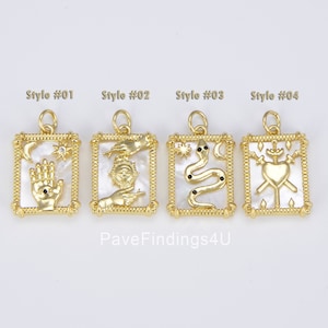 Charm de lecture de cartes de tarot en or 18 carats, pendentif signe coeur, soleil, main, serpent, bijoux amulette pour fourniture de composants de collier, CP1527