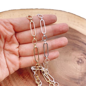 18K Gold Rolo Cable Paperclip Chain by Foot, Link Cable Elongate Chain by Foot, Wholesale bulk Roll Chain Jewelry Making, 20x6mm, CH231