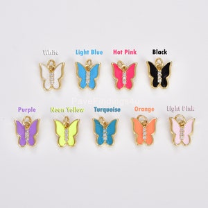 18K Enamel Butterfly Charm Pendant, Gold Filled Butterfly Charm, White Pink Blue Butterfly Charm bracelet Necklace Earrings Jewelry, CP1721