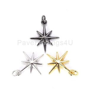 Northern Star Charm Pendant, Starburst Charm Pendant, Compass Pendant, 18K Gold Star Charm, Northern Star, DIY, 22x18mm, CP485