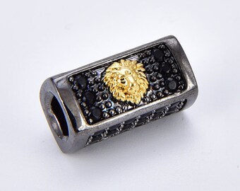 Gold gefüllte Löwenkopf Anker Perle Rohr Spacer Perle Schwarz CZ Pave Perlen Männer Frauen Armband-Halskette Schmuck machen personalisierte Geschenk BD072