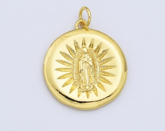 Dije de la Virgen María bañado en oro, colgante de la Virgen de Guadalupe en oración, colgante de la Virgen María con rayos de sol para hacer joyas y collares, regalo CP2166