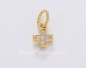 Delicato ciondolo a forma di croce in oro 24 carati, piccolo ciondolo a forma di croce, minuscolo ciondolo a forma di croce per collana, braccialetto, fornitura di gioielli religiosi, CP430