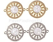Abalone Evil Eye Connector, CZ Micro Pave Abalone Shell Inlay Evil Eye Round Connector, Eye Charm, DIY, Jewelry Making,24x19mm, CN089-E41911