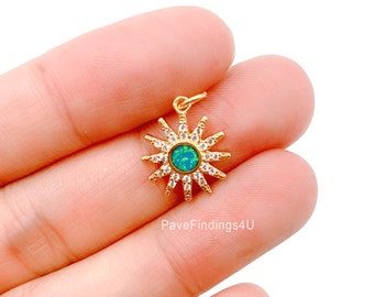 Gold Silver Pave Connector,26x18mm|CN083 CZ Micro Pave White Abalone Shell Inlay Floral Connector 24K Gold Filled Opal Sunburst Connector