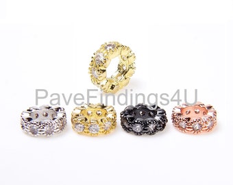 2pcs Crown beadcharm 8mm with clear cubic zironia Brass based Blackgoldwhite goldrose gold plated Jewelry supplies CZ paved