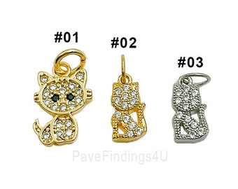 CZ Micro Pave Cat Charms,Animal Charm,Delicate Cat Pendant For Necklace Earring and Bracelet Jewelry Making 15.5*7.5MM
