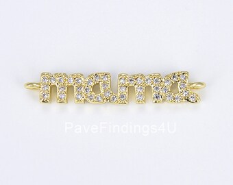 3x17mm 2 PIECES 2pc 18kt gold Filled Mama Micro Pave Charm for Mother day Gift Bracelet Necklace Earring Component