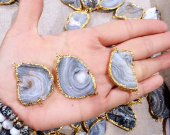Agate slice connector Geode pendant JSP-1517 stone connector Druzy connector Gold druzy connector yellow druzy connector