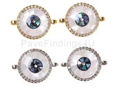 Abalone Evil Eye Connector, 24K Gold Filled CZ Micro Pave Abalone Shell Inlay Evil Eye Round Connector, Eye Charm, DIY, 17x13mm, CN087
