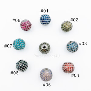 CZ Micro Pave Round Ball Bead, Cubic Zirconia Pave Beads, Shamballa Ball Beads, CZ Pave Ball, Silver Finish, 6/8/10/12/14/16/18/20mm, RB002