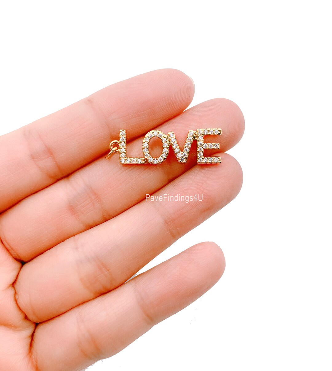 18K Gold Love CZ Micro Pave Charm Pendant, Love Charm, Word Charm