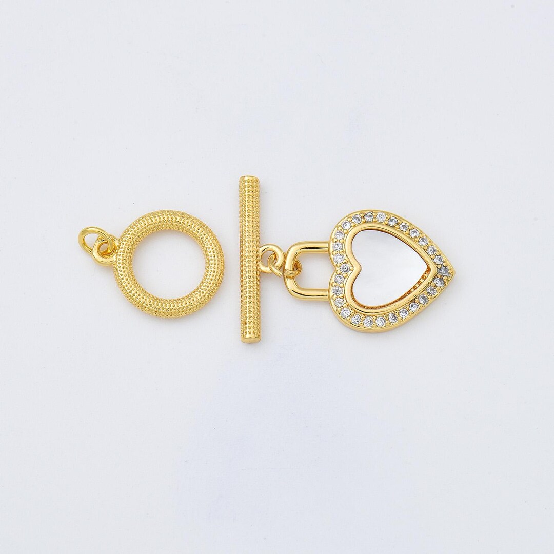 Shell Clasp Key Heart Toggle OT Clasp, Gold Filled Toggle Clasp Shell Pearl Clasp CZ ...