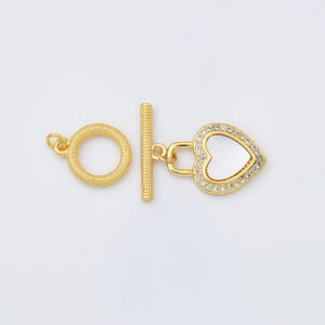 Heart Toggle OT Clasp, Gold Filled Toggle Clasp Shell Pearl Clasp CZ Micro Pave 1 Set for Necklace Bracelet Jewelry Making Supply, CL602