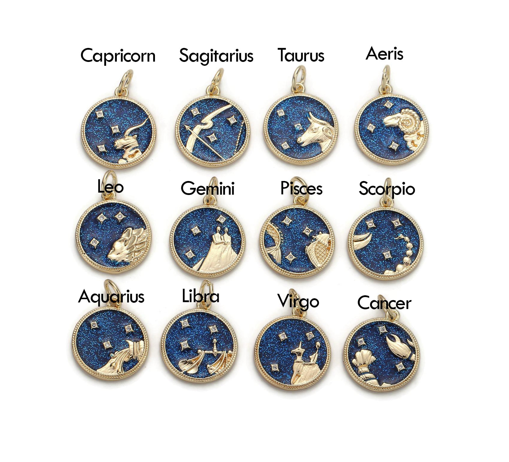 Haohai Lot de 48 breloques du zodiaque - 12 pendentifs en forme de signe de constellation - Breloques double face pour colliers, bracelets, bijoux, loisirs créatifs, Acier allié