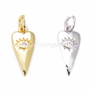 Ciondolo con occhio diabolico turchese in oro 18 carati, ciondolo a forma di cuore in oro con occhio greco di Ra, 18 x 7 mm, CP823