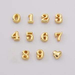 Gold Filled Balloon Number Beads 0–9 with Heart, DIY Jewelry Making Charms, Chunky Metallic Number Beads for Bracelets & Necklaces, BD175