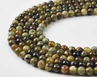 Natural Green Garnet Gemstone Grade AA Round 6MM 8MM 10MM Smooth Gemstone Loose Beads for DIY Jewelry Making Full Strand 15.5" GRN592