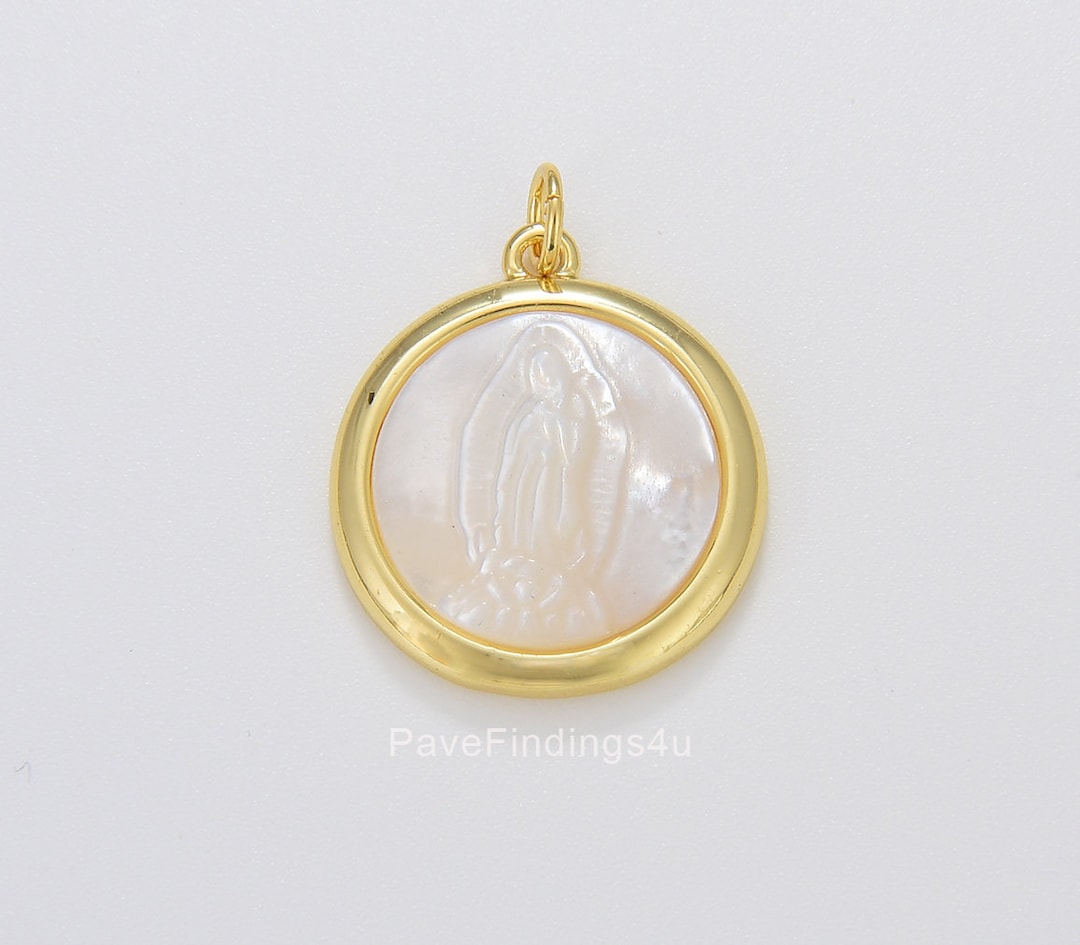 Virgin Mary Shell Virgin Mary Shell Medallion, Gold Filled Mother of Pearl Virgin Mary ...