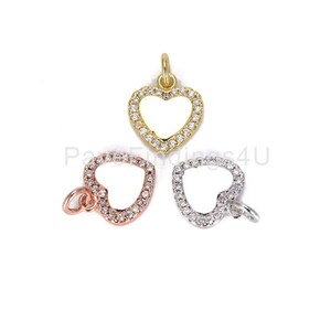 22K Gold CZ Micro Pave Heart Pendant/Charm, Cubic Zirconia, Heart Necklace, Rhinestone Heart Charms, 11x14mm, CP635