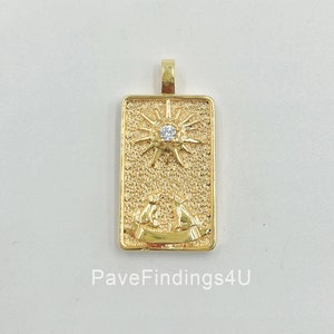 Ciondolo con carta dei tarocchi in oro 18 carati, ciondolo con luna, amuleto, gioielli per collana, componenti di fornitura, 30 x 15 mm, CP1444
