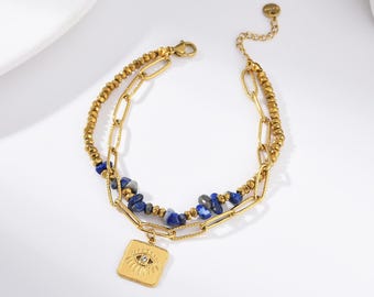 ZoylLa Malocchio, Ciondolo con Perline Blu, Bracciale Elastico La Mano di Fatima Bracciale Turco Portafortuna Malocchio, per Portare Benedizioni. (8mm