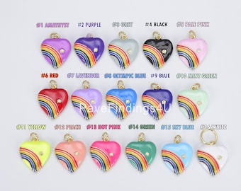 Regenbogen Herz Charms in 18K Gold Emaille mit Cubic Zirconia Kristall, Retro 1980er Stil Charm Vintage Herz Anhänger, 20 x 18 mm, Cp1082