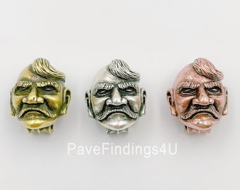 Antique Old Man Head Bead, Paracord Key Chain Beads, Head Charm Bead, Men's Bracelet Beads for Jewelry Making, 22x19mm, BD822