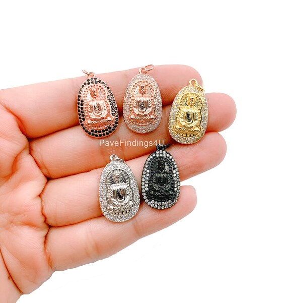 BUDDHA Pendant 18K Gold CZ Micro Pave 