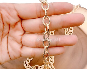 14K Gold Paperclip Cable Chain by Foot, Gold Filled Textured Cable Chain , Wholesale bulk Roll Chain for Jewelry Making, CH135