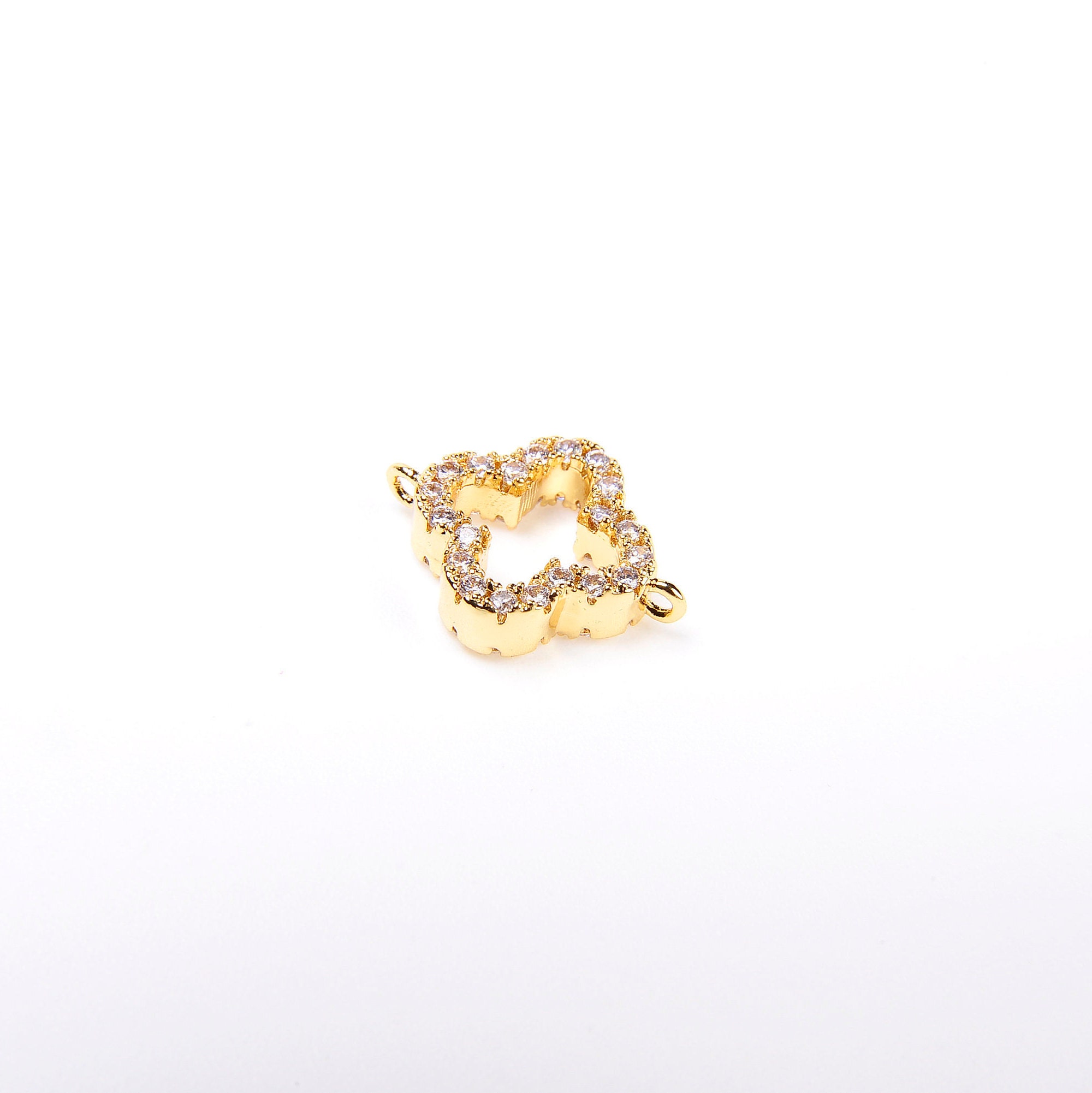 18K Gold Micro Pave Double Sided Clover Connector, Clover