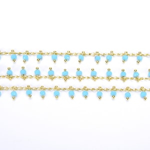 Turquoise Blue Rondelle Faceted Beaded Chain, Turquoise Color bead 14K Gold , 2mm, CH020