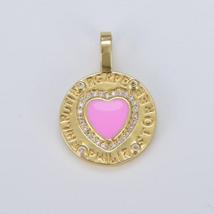 Gold Filled Enamel Heart Charms, Enamel Heart Adjustable Bail Pendant Medallion Charm for Jewelry Making, Personalized Gift Jewelry CP1564