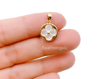 Pingente de trevo de quatro folhas em ouro 18K com concha, pingente de trevo de ouro, pingente de trevo de quatro folhas, amuleto da sorte para colar, CP1120