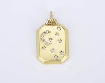 Celestial Jewelry Gold Crescent Moon Charm Star Tag Charm Jewelry Making Supply 18K Gold Findings, 28x19mm, CP1474