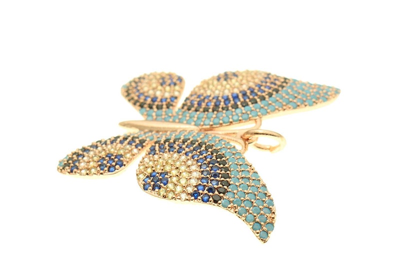 Micro Pave CZ Butterfly Pendant,Cubic Zirconia Turquoise CZ BUTTERFLY Charm 32x33mm |CP149 Cz Insect Animal Charm,12pcs