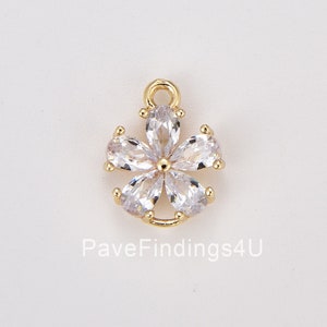 Dainty Flower CZ Charm Connector, Gold Filled Flower Pendant, Daisy Flower Pave CZ Charm for DIY Earring Bracelet Necklace, 13x11mm, CN465