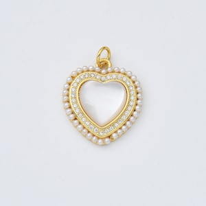 Ciondolo a forma di cuore in madreperla, ciondolo a forma di cuore in conchiglia riempito d'oro per la creazione di gioielli con collana e bracciale, CP1962