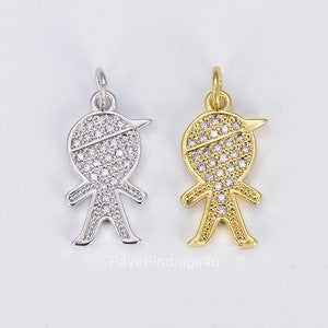 Ciondolo in oro 24 carati con micro pavé di zirconi cubici per bambini, ciondolo per bambini, collana con ciondolo per bambini, ciondoli per bambini, 25 x 14 mm, CP389