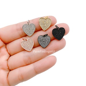 Ciondolo a forma di cuore, ciondolo a forma di cuore in micro pavé di zirconi cubici in oro 18 carati, ciondolo a forma di cuore, ciondolo a forma di cuore, collana a forma di cuore, cuore, 18 x 14 mm, CP248