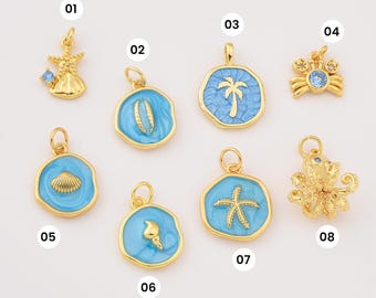 Zawieszki plażowe z wypełnioną złotem emalią do naszyjnika DIY, bransoletki, muszli rozgwiazdy oceanicznej, ośmiornicy, kraba porcelanki, prezent, Lot006
