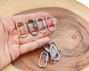 18K Gold Filled Oval Screw Clasp CZ Micro Pave, Carabiner Clasp, Screw Clasp, Buckle Clasp, Interlocking Clasp, Oval Clasp, 28x16mm, CL374