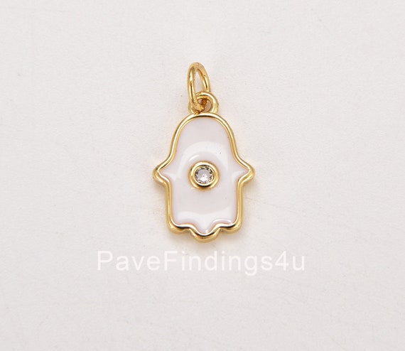 14k Yellow Gold Hamsa Hand Charm with Cubic Zirconia 14k Yellow Gold Hamsa Hand Charm with Cubic Zirconia