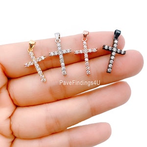18K Gold Small Cross CZ Micro Pave Charm Pendant, Cross Pendant, Cross Charms, Cross Necklace, Religious Charm, 24x12mm, CP131