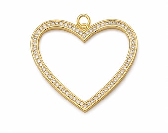 Gold Filled Clear CZ Heart Charm, Pave Crystal Open Heart Pendant, Rhinestone Jewelry Charm for Necklace Bracelet Making, DIY, CP1155A