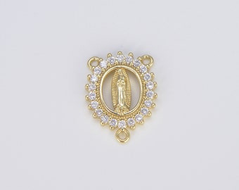 Virgin Mary Miraculous Medal Rosary Centerpiece, 18K Gold Virgin Mary, Our Lady Of Guadalupe Connector, Rosary Making Supply, CN403