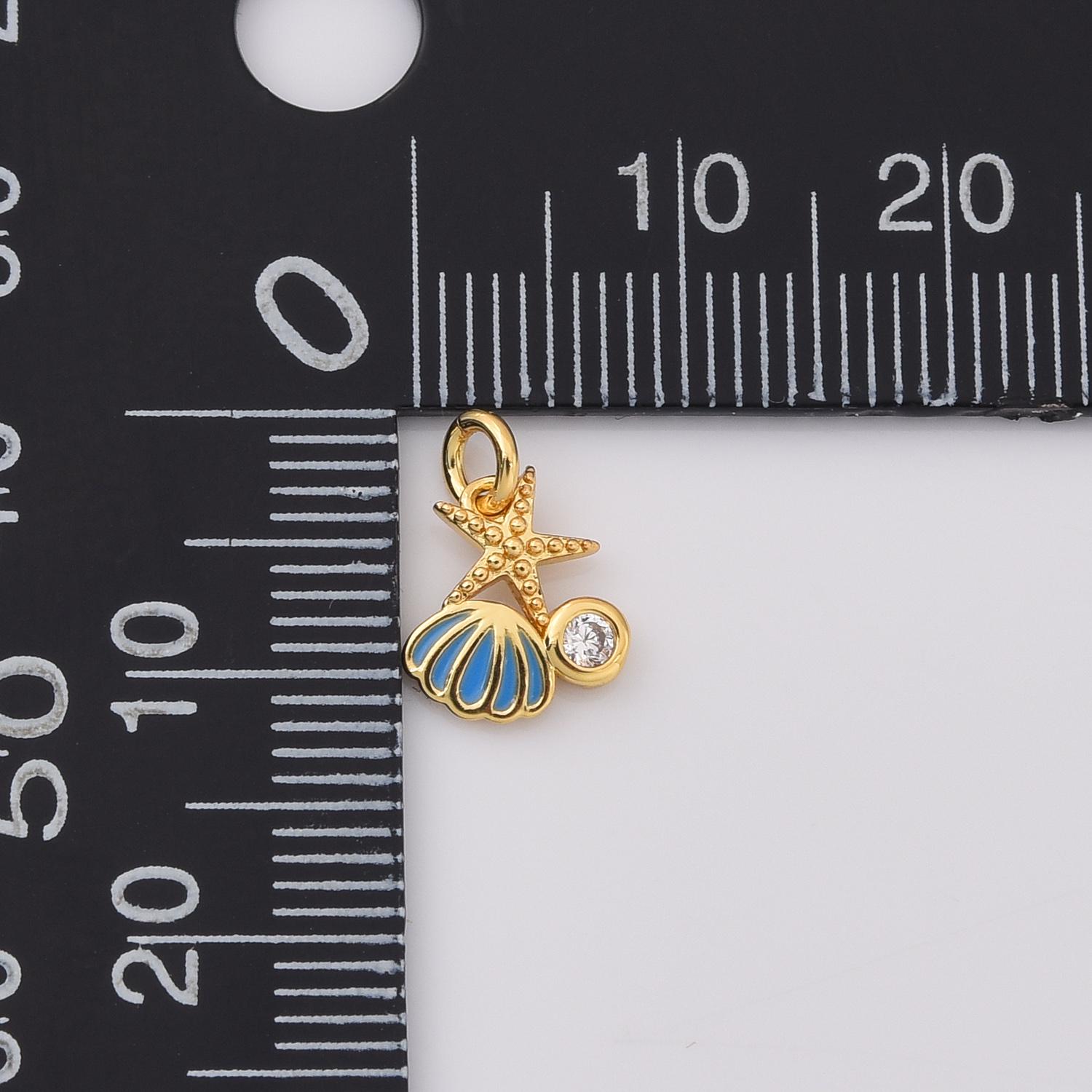 Ciondolo a forma di stella marina e conchiglia riempito d'oro, grazioso ciondolo a forma di spiaggia oceanica con zirconi cubici e smalto blu, accessorio per la creazione di gioielli fai da te